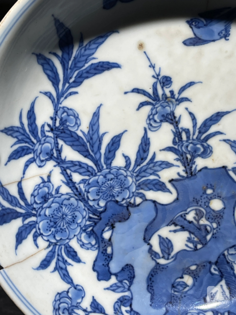 清康熙 青花花鸟纹盘 - 图4